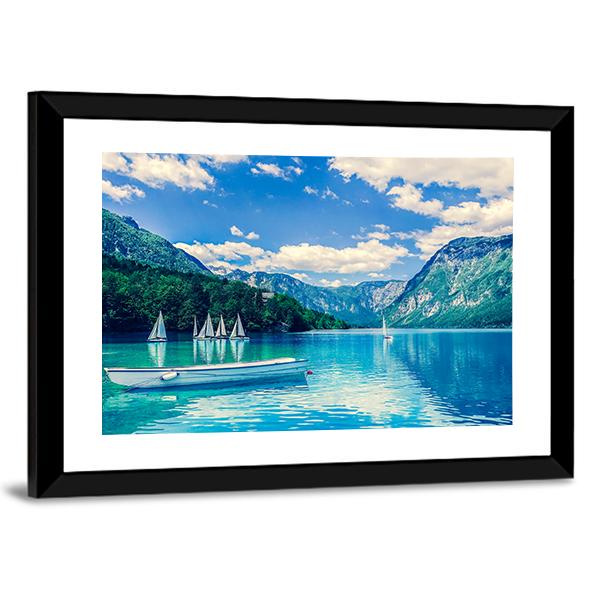 Lake Bled With Luminescent Canvas Wall Art-3 Horizontal-Gallery Wrap-25" x 16"-Tiaracle