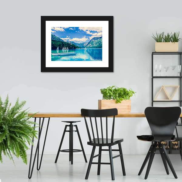 Lake Bled With Luminescent Canvas Wall Art-3 Horizontal-Gallery Wrap-25" x 16"-Tiaracle