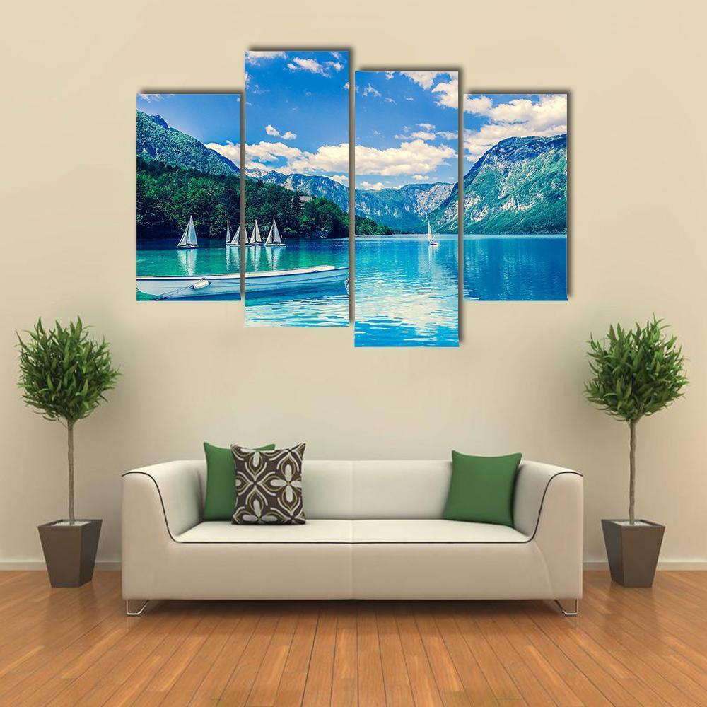 Lake Bled With Luminescent Canvas Wall Art-4 Pop-Gallery Wrap-50" x 32"-Tiaracle