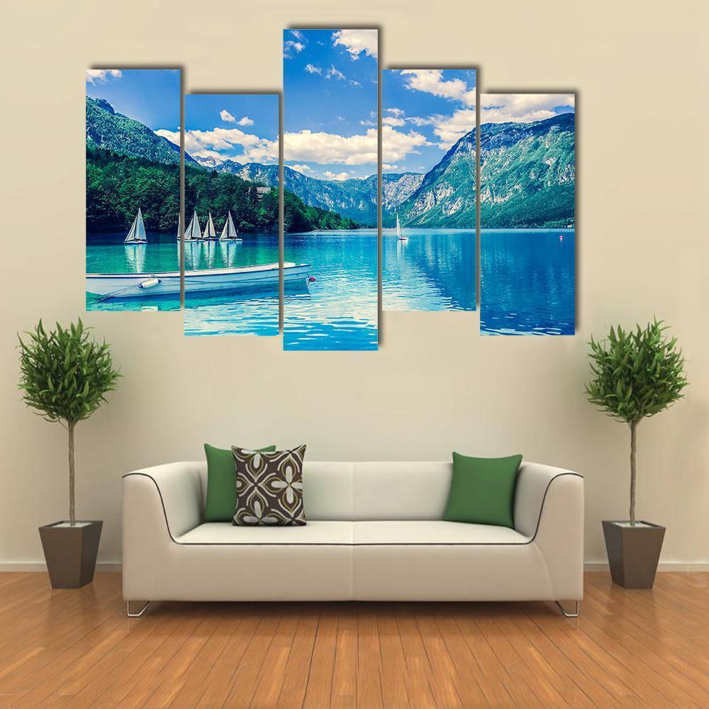 Lake Bled With Luminescent Canvas Wall Art-5 Pop-Gallery Wrap-47" x 32"-Tiaracle