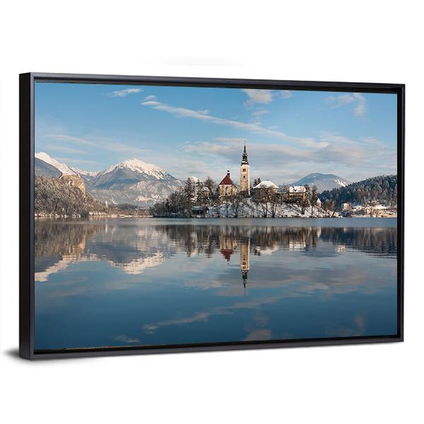 Lake Bled With Small Island Canvas Wall Art-3 Horizontal-Gallery Wrap-25" x 16"-Tiaracle