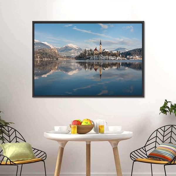 Lake Bled With Small Island Canvas Wall Art-3 Horizontal-Gallery Wrap-25" x 16"-Tiaracle