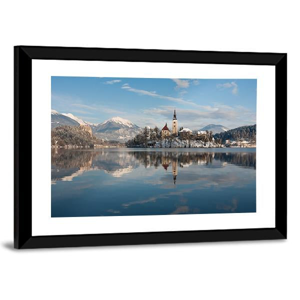 Lake Bled With Small Island Canvas Wall Art-3 Horizontal-Gallery Wrap-25" x 16"-Tiaracle