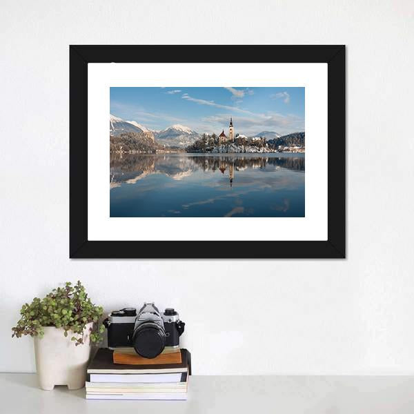 Lake Bled With Small Island Canvas Wall Art-1 Piece-Framed Print-20" x 16"-Tiaracle