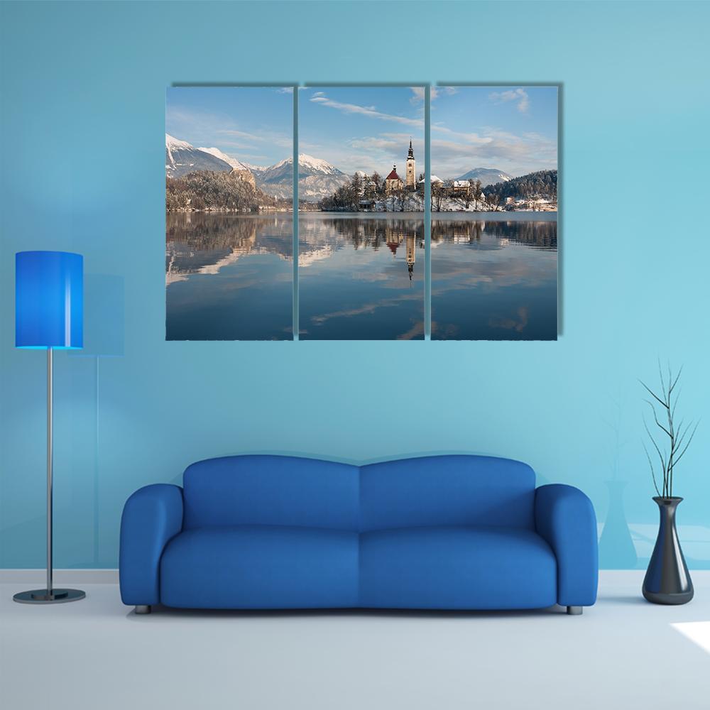 Lake Bled With Small Island Canvas Wall Art-3 Horizontal-Gallery Wrap-37" x 24"-Tiaracle
