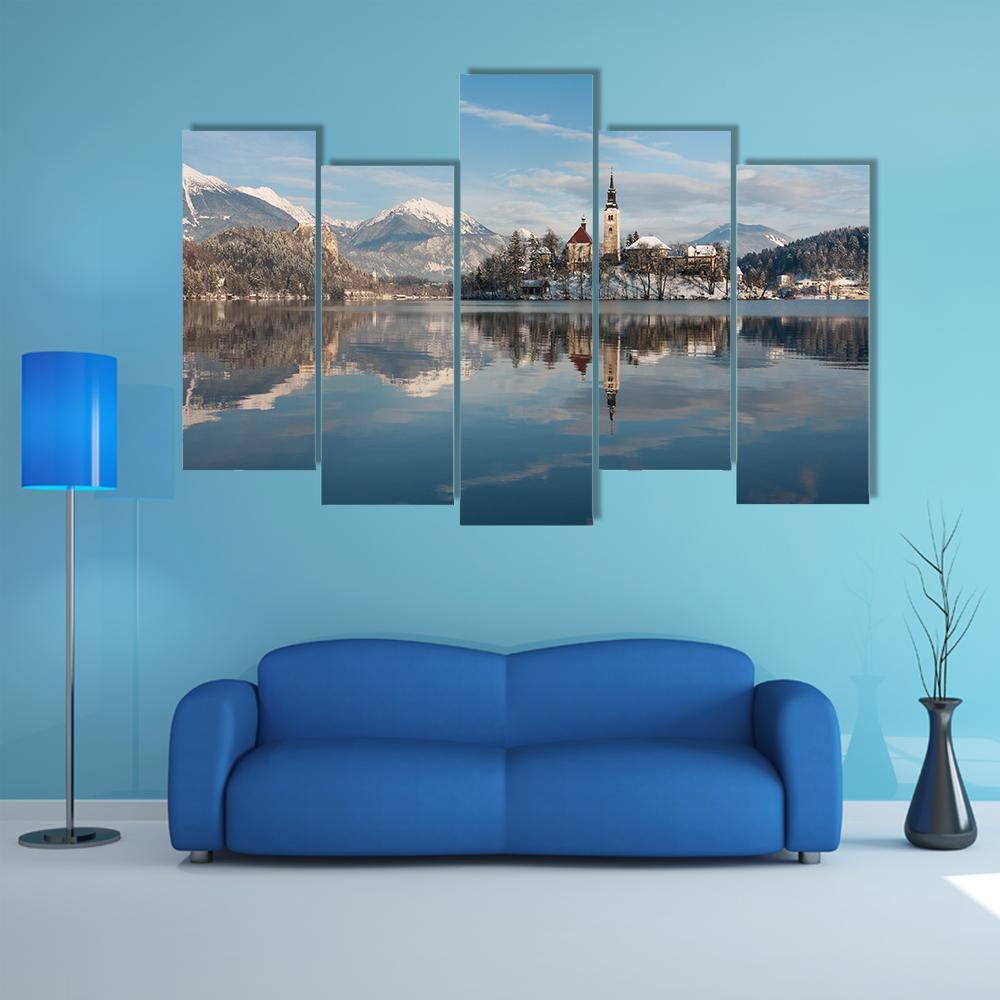 Lake Bled With Small Island Canvas Wall Art-5 Pop-Gallery Wrap-47" x 32"-Tiaracle