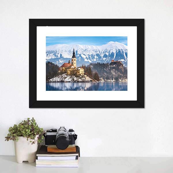 Lake Bled With St Marys Church Canvas Wall Art-1 Piece-Framed Print-20" x 16"-Tiaracle