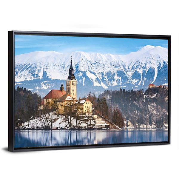Lake Bled With St Marys Church Canvas Wall Art-3 Horizontal-Gallery Wrap-25" x 16"-Tiaracle