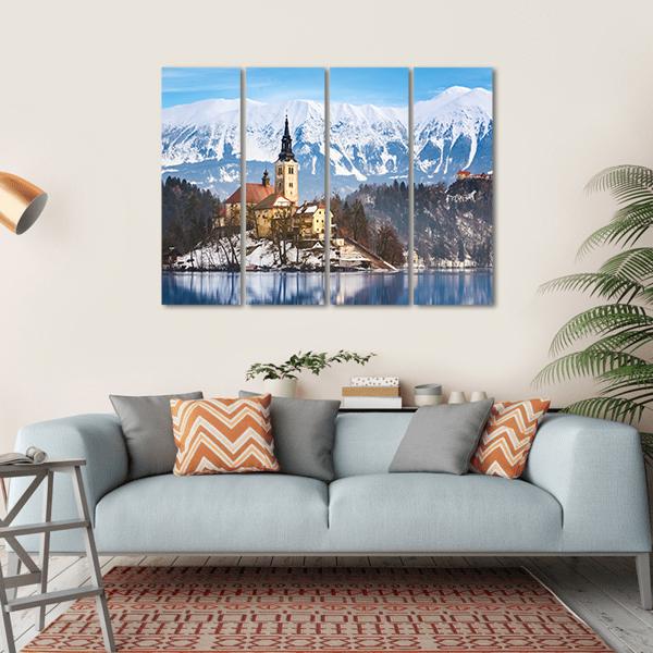 Lake Bled With St Marys Church Canvas Wall Art-4 Horizontal-Gallery Wrap-34" x 24"-Tiaracle