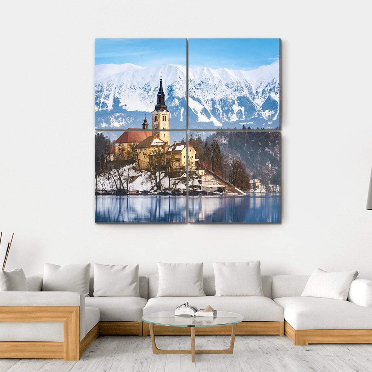Lake Bled With St Marys Church Canvas Wall Art-4 Square-Gallery Wrap-17" x 17"-Tiaracle