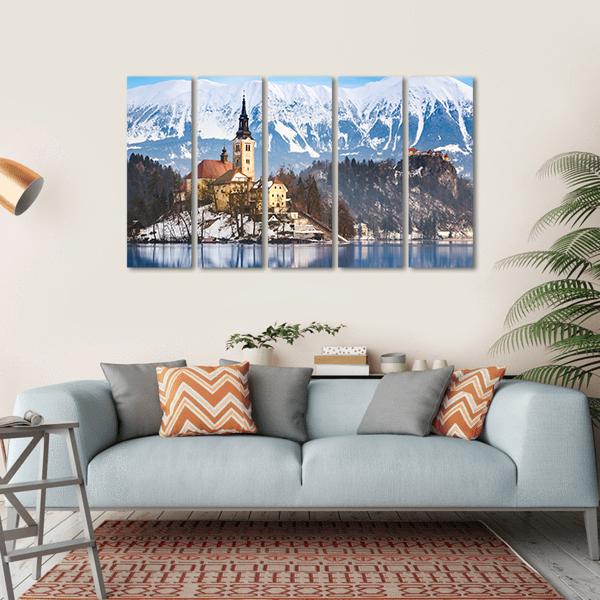 Lake Bled With St Marys Church Canvas Wall Art-5 Horizontal-Gallery Wrap-22" x 12"-Tiaracle