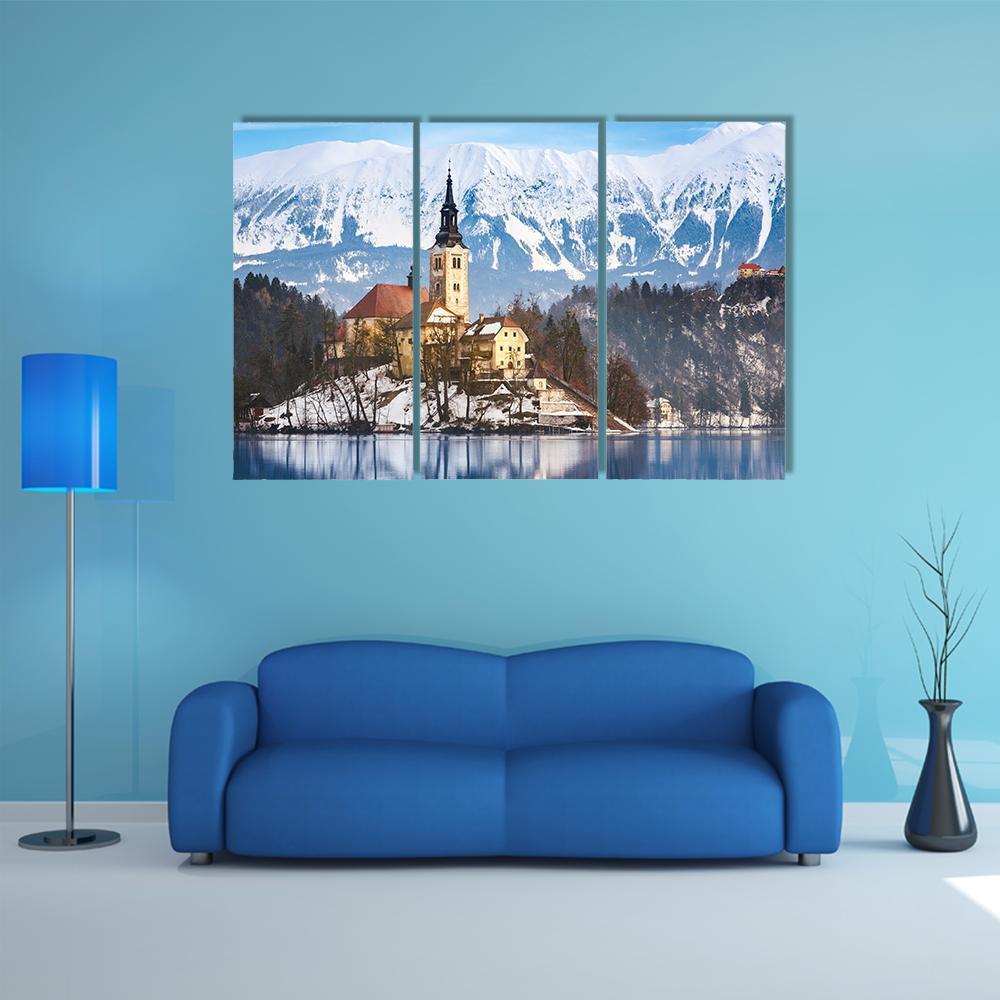 Lake Bled With St Marys Church Canvas Wall Art-3 Horizontal-Gallery Wrap-37" x 24"-Tiaracle
