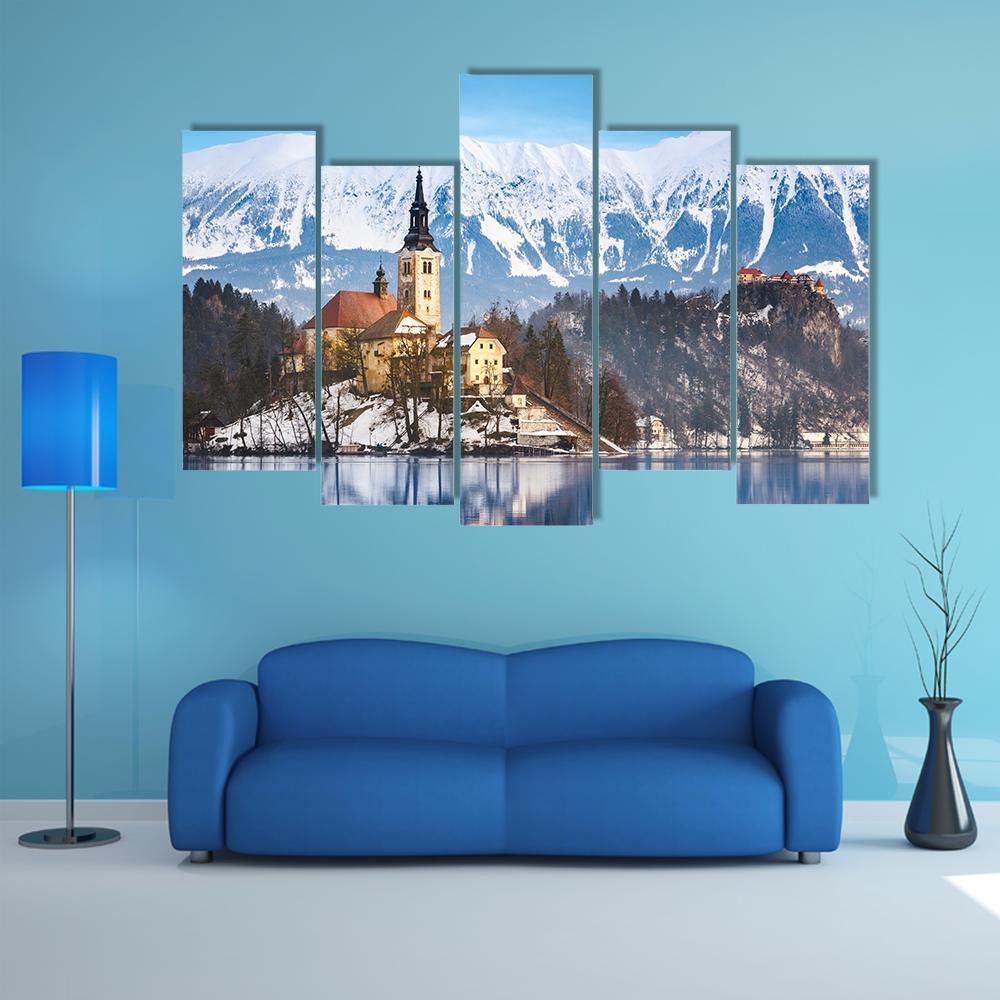 Lake Bled With St Marys Church Canvas Wall Art-5 Pop-Gallery Wrap-47" x 32"-Tiaracle