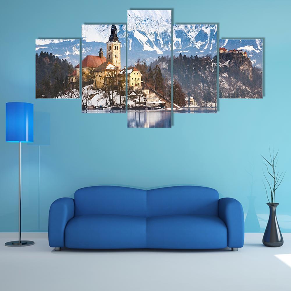 Lake Bled With St Marys Church Canvas Wall Art-5 Star-Gallery Wrap-62" x 32"-Tiaracle