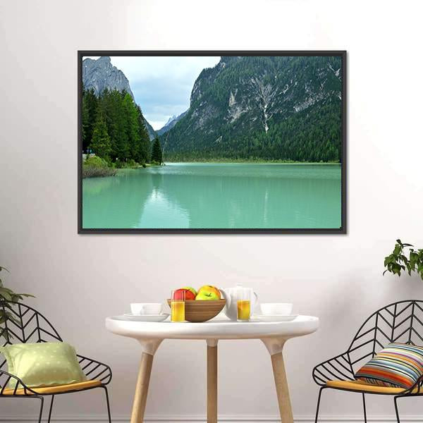 Lake Braies Canvas Wall Art-1 Piece-Floating Frame-24" x 16"-Tiaracle