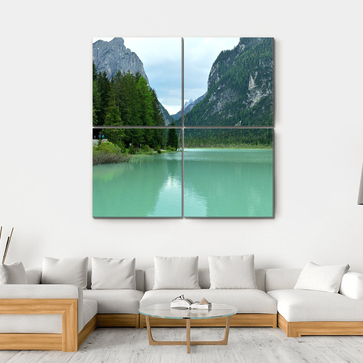 Lake Braies Canvas Wall Art-4 Square-Gallery Wrap-17" x 17"-Tiaracle