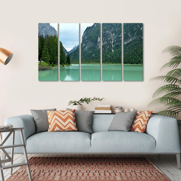 Lake Braies Canvas Wall Art-5 Horizontal-Gallery Wrap-22" x 12"-Tiaracle