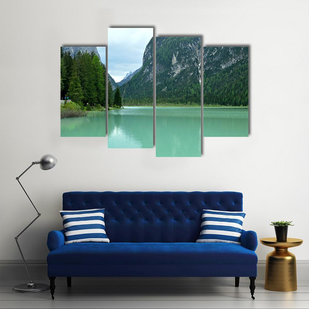 Lake Braies Canvas Wall Art-4 Pop-Gallery Wrap-50" x 32"-Tiaracle
