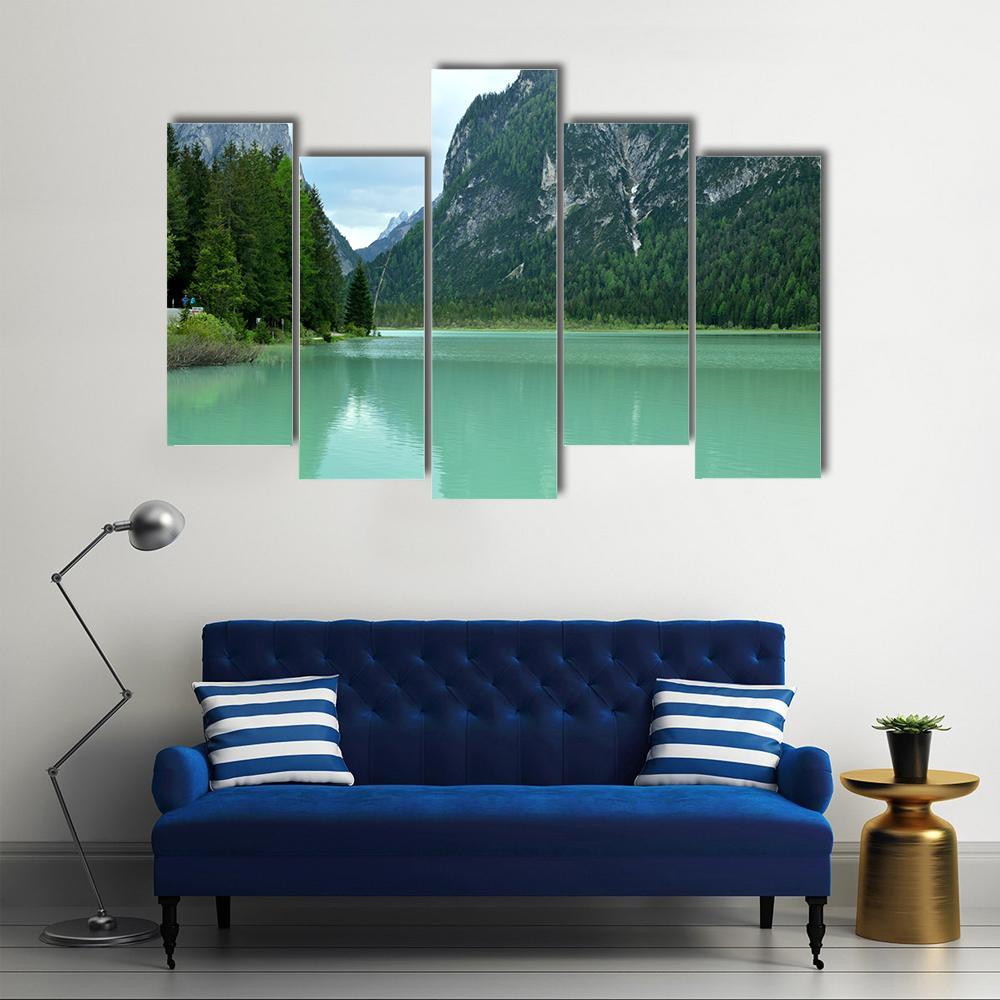 Lake Braies Canvas Wall Art-5 Pop-Gallery Wrap-47" x 32"-Tiaracle