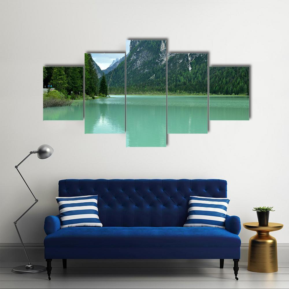 Lake Braies Canvas Wall Art-5 Star-Gallery Wrap-62" x 32"-Tiaracle