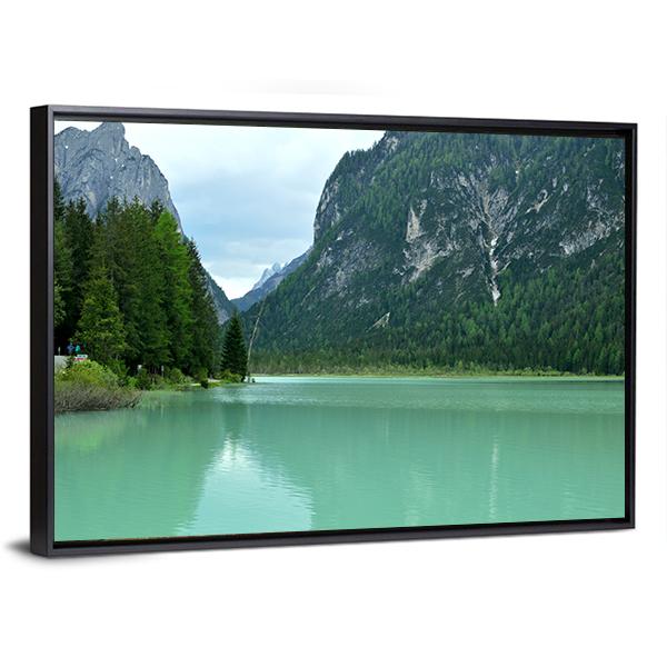 Lake Braies Canvas Wall Art-3 Horizontal-Gallery Wrap-25" x 16"-Tiaracle