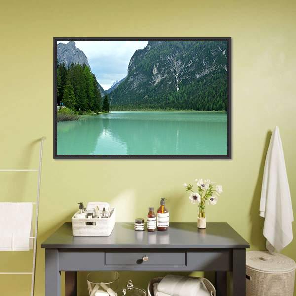 Lake Braies Canvas Wall Art-3 Horizontal-Gallery Wrap-25" x 16"-Tiaracle