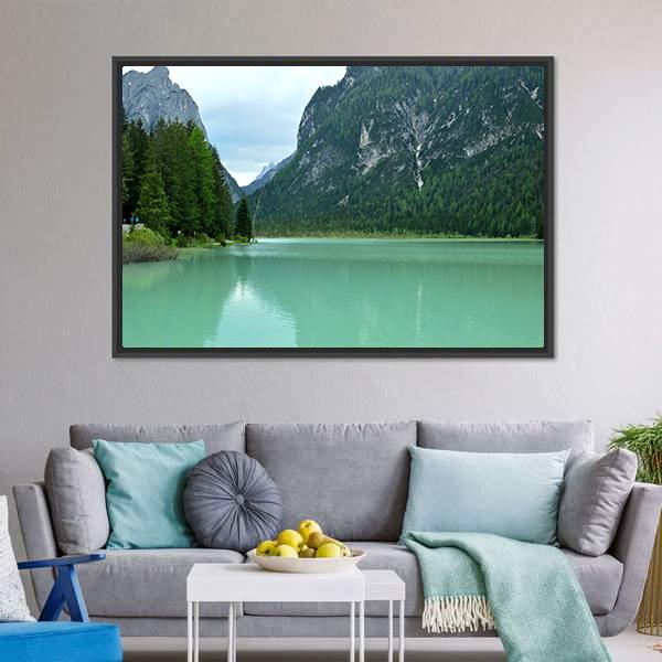 Lake Braies Canvas Wall Art-3 Horizontal-Gallery Wrap-25" x 16"-Tiaracle