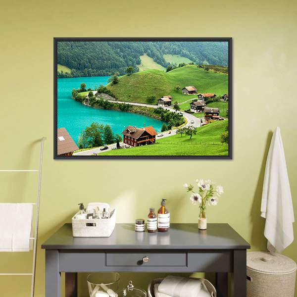 Lake Brienz During Spring Canvas Wall Art-1 Piece-Floating Frame-24" x 16"-Tiaracle