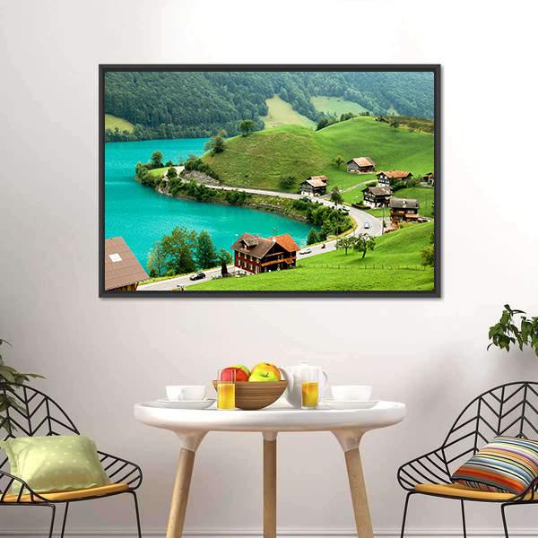 Lake Brienz During Spring Canvas Wall Art-5 Horizontal-Gallery Wrap-22" x 12"-Tiaracle