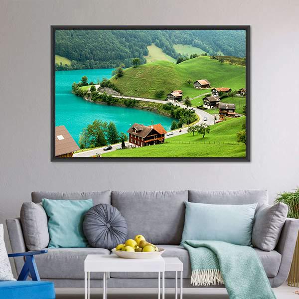 Lake Brienz During Spring Canvas Wall Art-5 Horizontal-Gallery Wrap-22" x 12"-Tiaracle