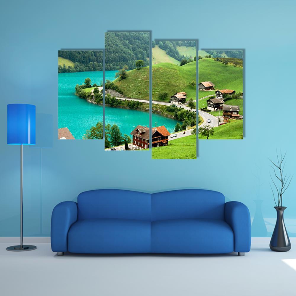 Lake Brienz During Spring Canvas Wall Art-4 Pop-Gallery Wrap-50" x 32"-Tiaracle