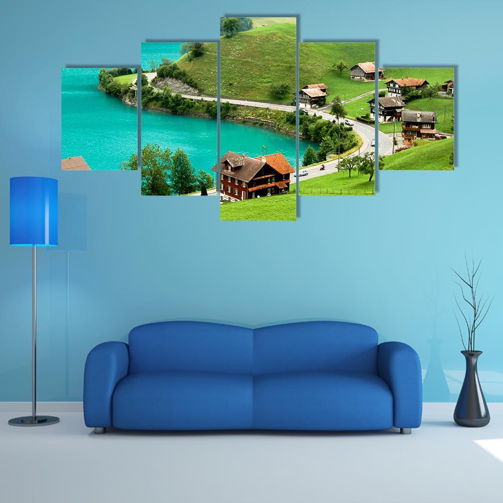 Lake Brienz During Spring Canvas Wall Art-5 Star-Gallery Wrap-62" x 32"-Tiaracle