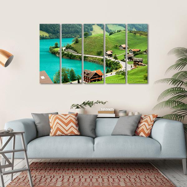 Lake Brienz During Spring Canvas Wall Art-5 Horizontal-Gallery Wrap-22" x 12"-Tiaracle