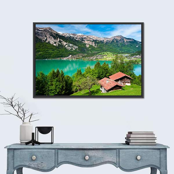Lake Brienz Switzerland Canvas Wall Art-1 Piece-Floating Frame-24" x 16"-Tiaracle