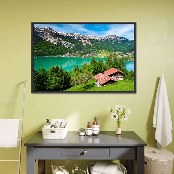 Lake Brienz Switzerland Canvas Wall Art-1 Piece-Floating Frame-24" x 16"-Tiaracle