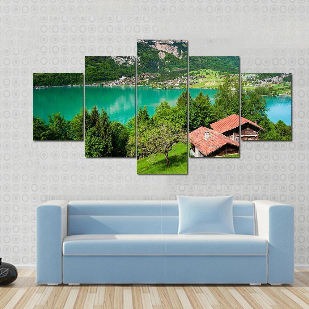 Lake Brienz Switzerland Canvas Wall Art-5 Star-Gallery Wrap-62" x 32"-Tiaracle
