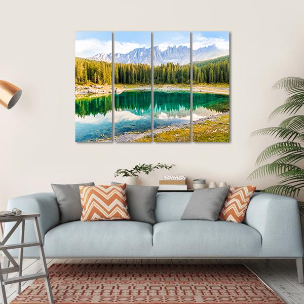 Lake Carezza Canvas Wall Art-4 Horizontal-Gallery Wrap-34" x 24"-Tiaracle