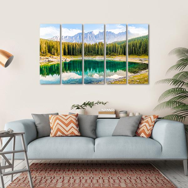 Lake Carezza Canvas Wall Art-5 Horizontal-Gallery Wrap-22" x 12"-Tiaracle