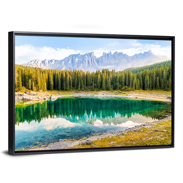 Lake Carezza Canvas Wall Art-3 Horizontal-Gallery Wrap-25" x 16"-Tiaracle