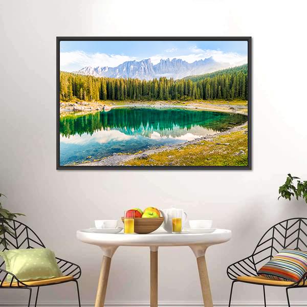 Lake Carezza Canvas Wall Art-3 Horizontal-Gallery Wrap-25" x 16"-Tiaracle