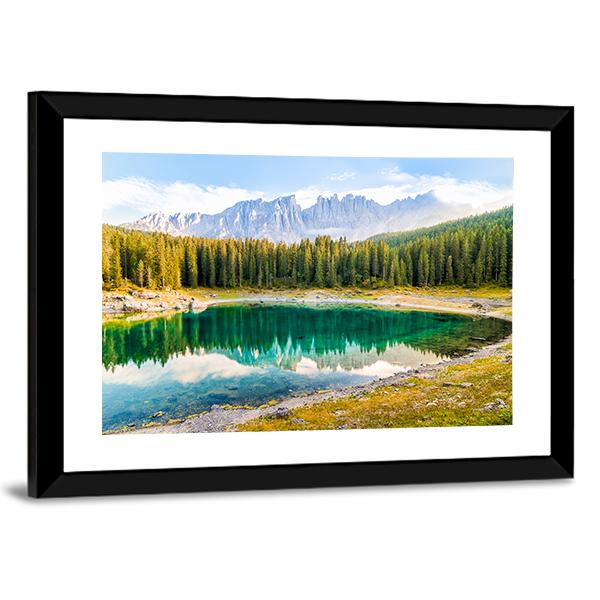 Lake Carezza Canvas Wall Art-3 Horizontal-Gallery Wrap-25" x 16"-Tiaracle
