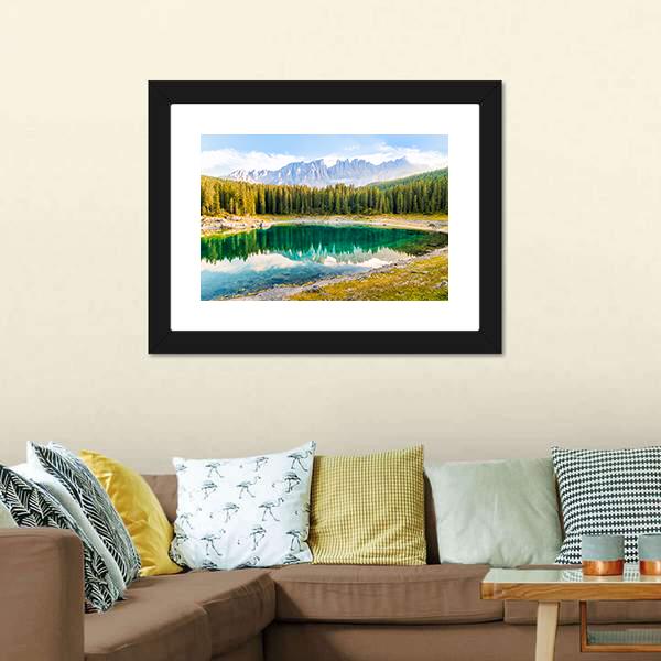 Lake Carezza Canvas Wall Art-3 Horizontal-Gallery Wrap-25" x 16"-Tiaracle