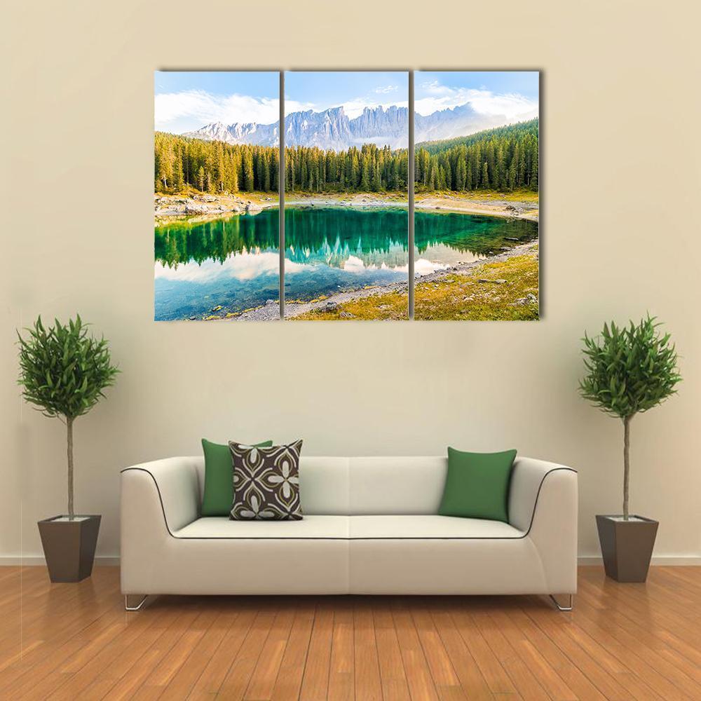 Lake Carezza Canvas Wall Art-3 Horizontal-Gallery Wrap-37" x 24"-Tiaracle