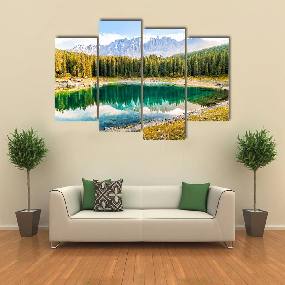 Lake Carezza Canvas Wall Art-4 Pop-Gallery Wrap-50" x 32"-Tiaracle