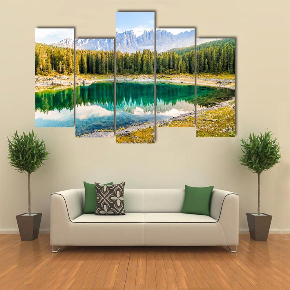 Lake Carezza Canvas Wall Art-5 Pop-Gallery Wrap-47" x 32"-Tiaracle