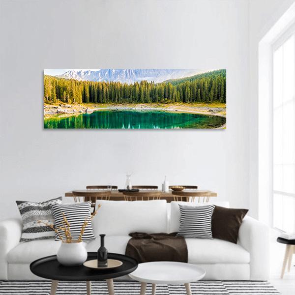 Lake Carezza Panoramic Canvas Wall Art-1 Piece-36" x 12"-Tiaracle