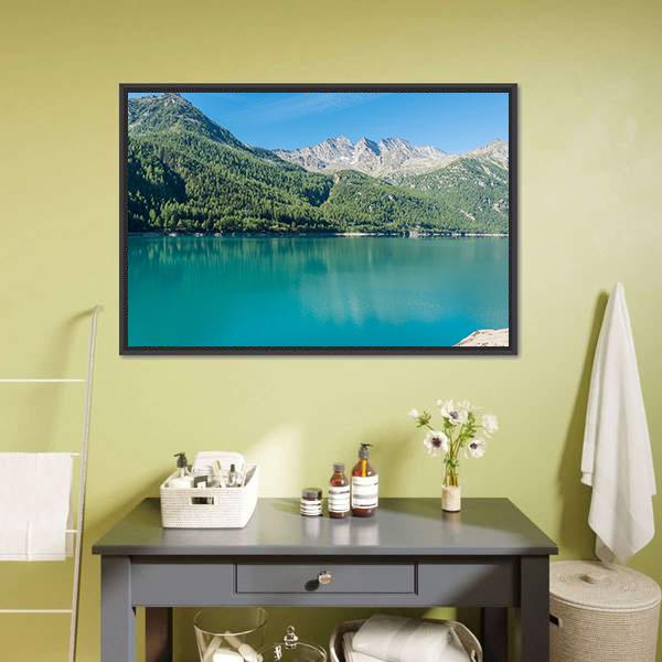 Lake Ceresole Canvas Wall Art-1 Piece-Floating Frame-24" x 16"-Tiaracle