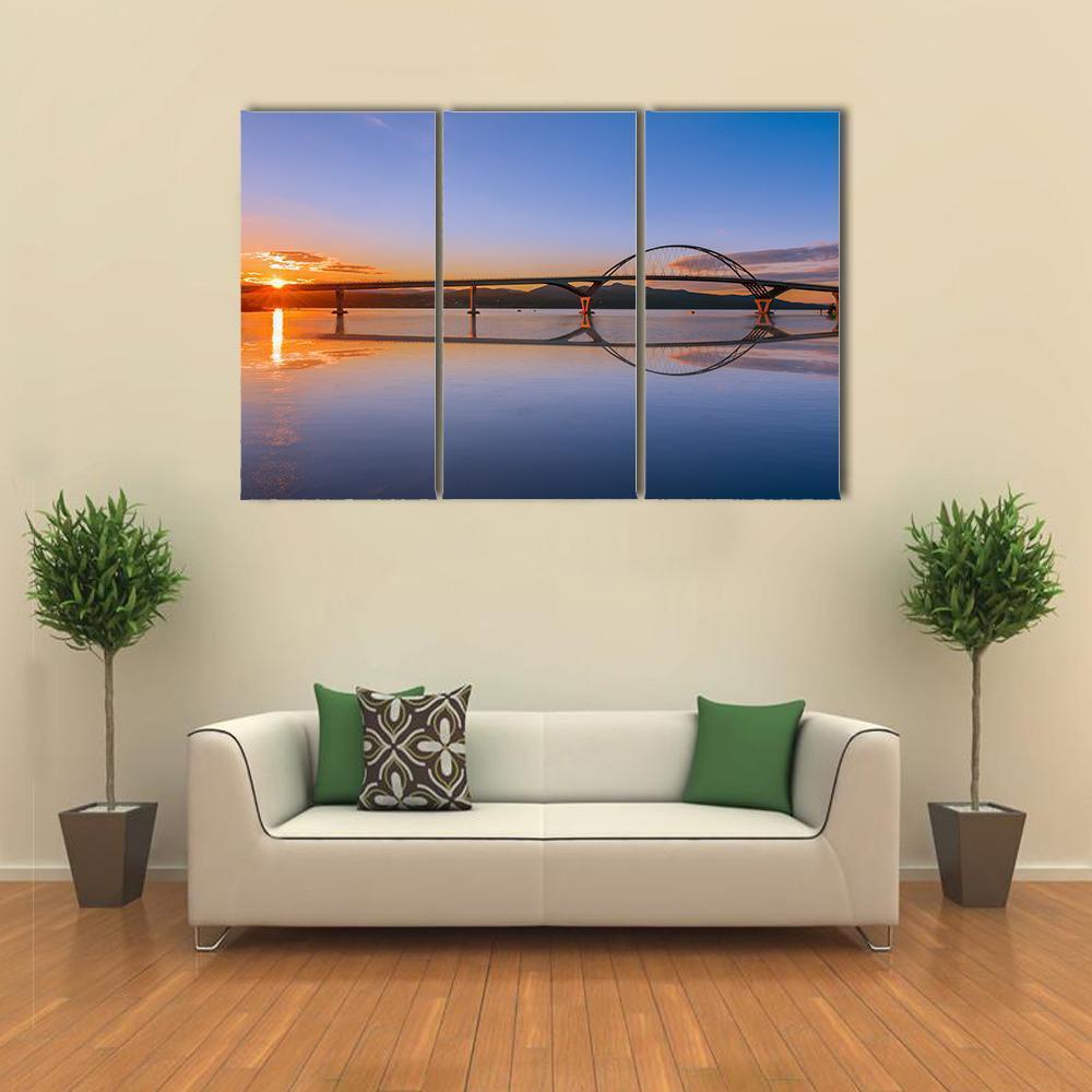 Lake Champlain Across Bridge Canvas Wall Art-3 Horizontal-Gallery Wrap-37" x 24"-Tiaracle