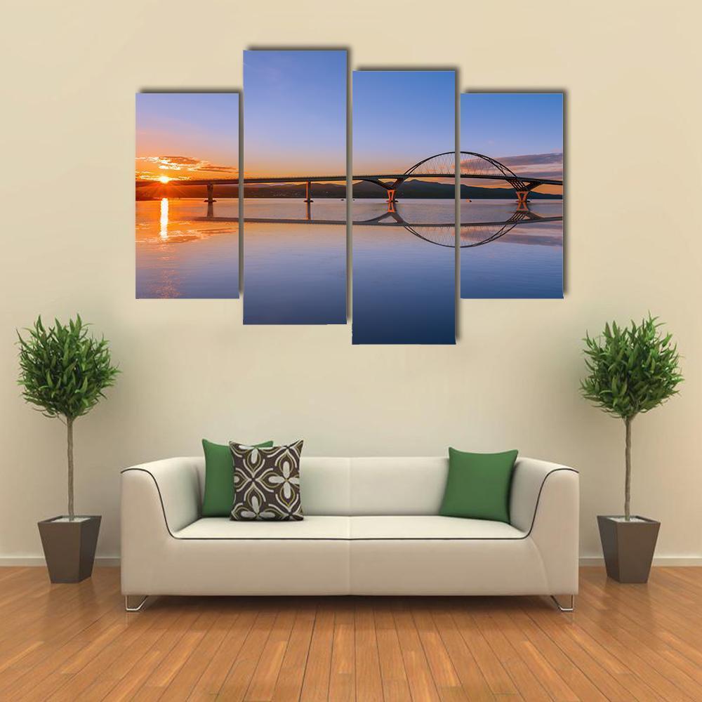 Lake Champlain Across Bridge Canvas Wall Art-4 Pop-Gallery Wrap-50" x 32"-Tiaracle