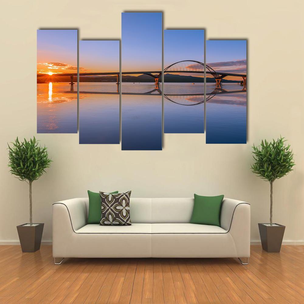 Lake Champlain Across Bridge Canvas Wall Art-5 Pop-Gallery Wrap-47" x 32"-Tiaracle